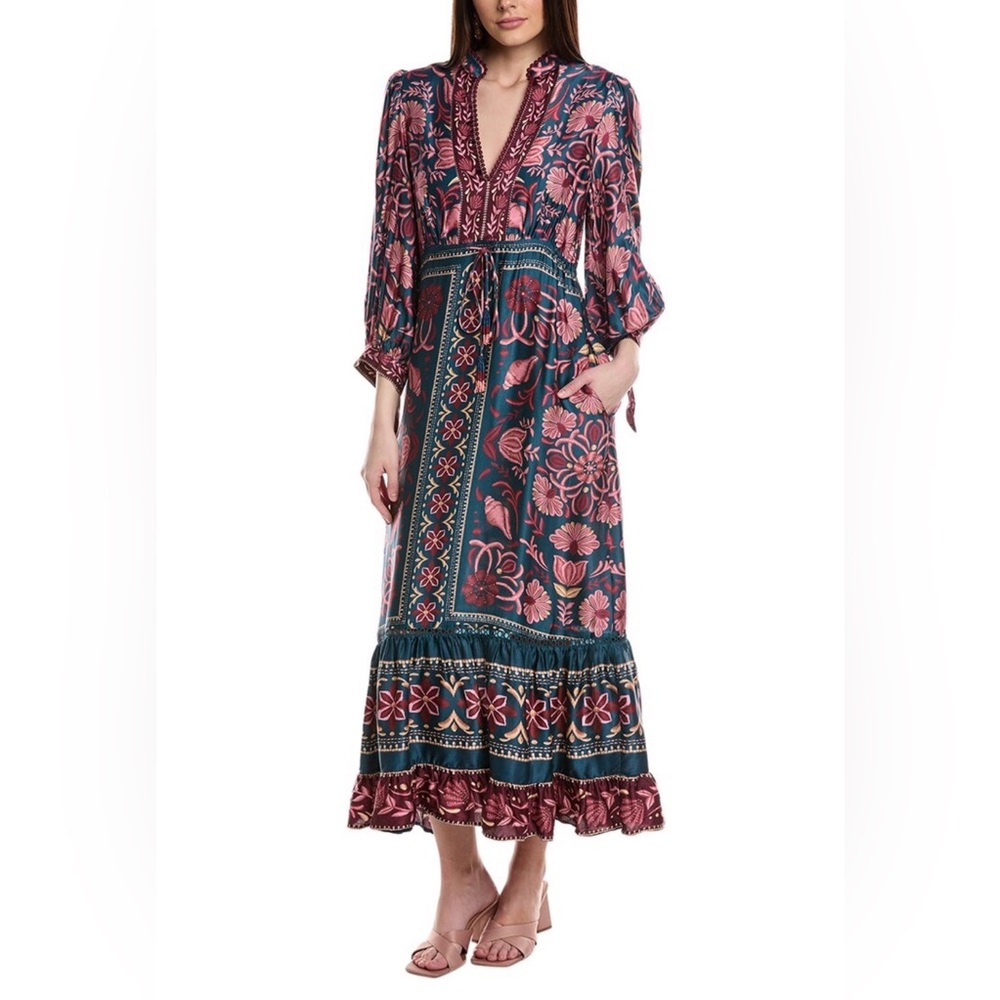 FARM Rio Teal Seashell Tapestry Lenzing™ Ecovero™ Maxi Dress  Size Small